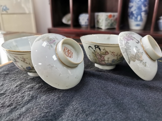 粉彩仕女茶盖碗（2件）