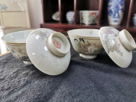 粉彩仕女茶盖碗（2件）