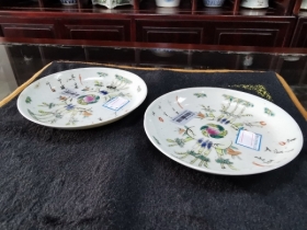 粉彩竹纹盘（2件）