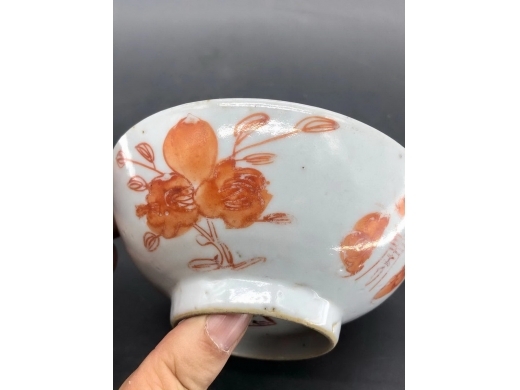 矾红三果碗二只