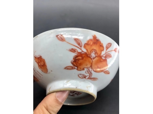 矾红三果碗二只