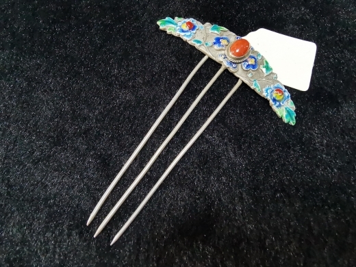 银烧蓝嵌珊瑚发簪