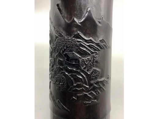 竹刻山水纹笔筒