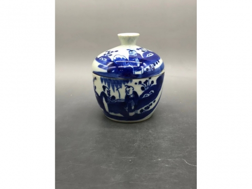 青花人物盖缸