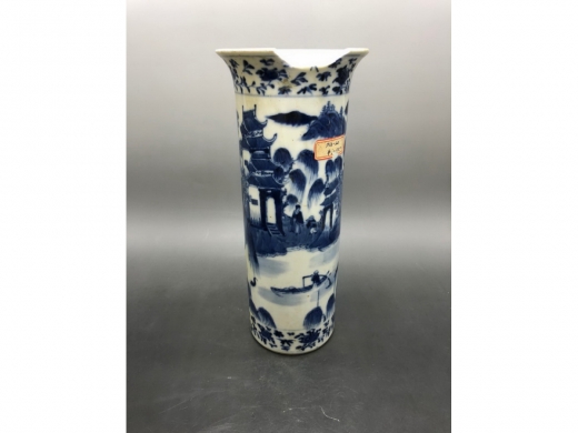 青花山水纹花插