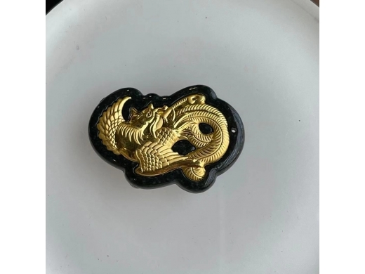 46墨翠千足金凤牌