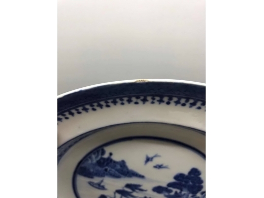 青花楼阁山水纹折沿盘