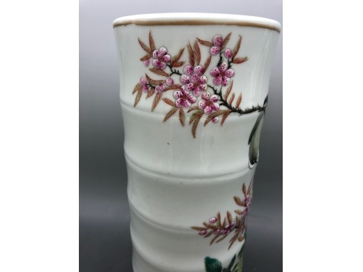 浅绛彩花鸟竹节帽筒