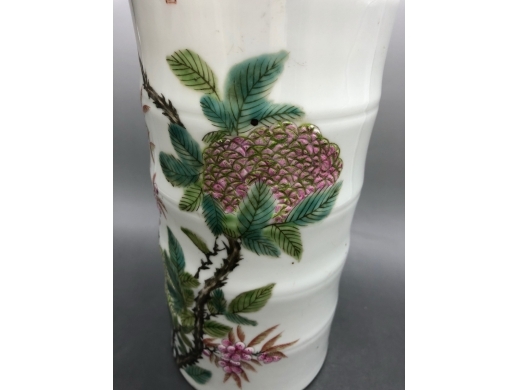 浅绛彩花鸟竹节帽筒