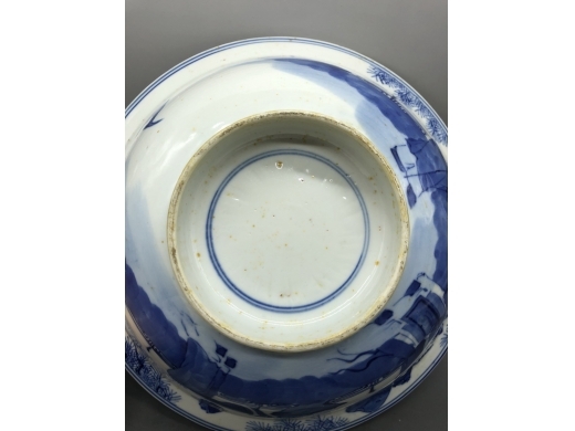 青花人物折沿大碗