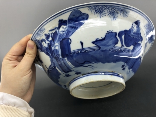 青花人物折沿大碗