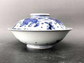 青花麒麟福寿康宁纹大盖碗