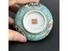 粉彩松石绿底开光洞石纹水盂