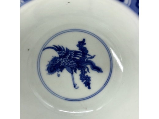 青花凤纹折沿大碗