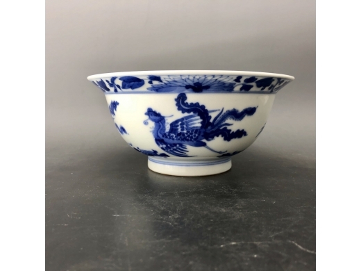 青花凤纹折沿大碗