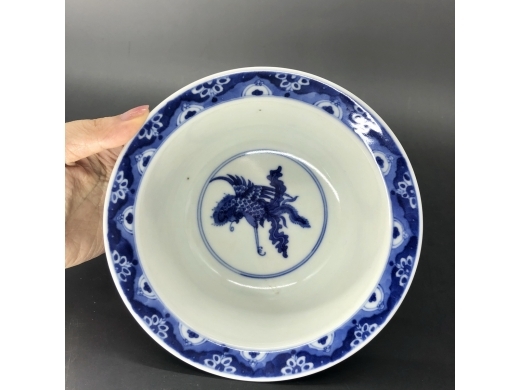 青花凤纹折沿大碗
