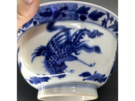 青花凤纹折沿大碗