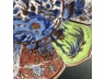 青花描金加彩花卉纹莲瓣口盘