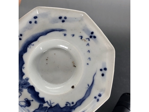 青花八方渔樵耕读盖碗