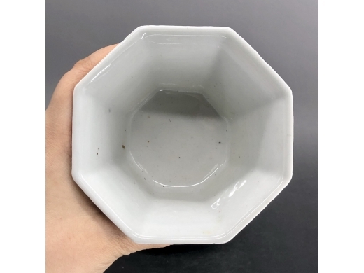青花八方渔樵耕读盖碗