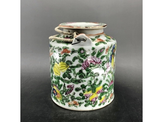 广彩花鸟直筒茶壶