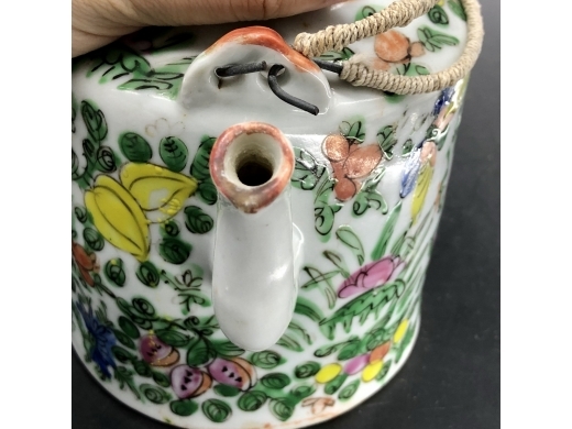 广彩花鸟直筒茶壶