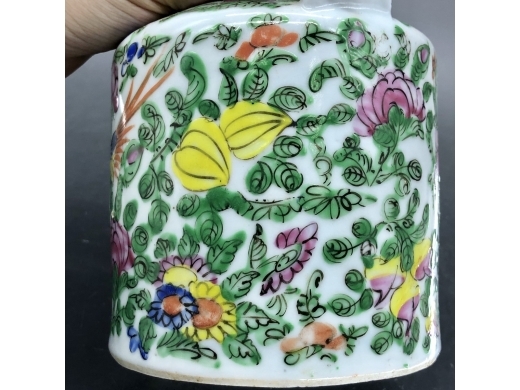 广彩花鸟直筒茶壶