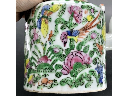 广彩花鸟直筒茶壶