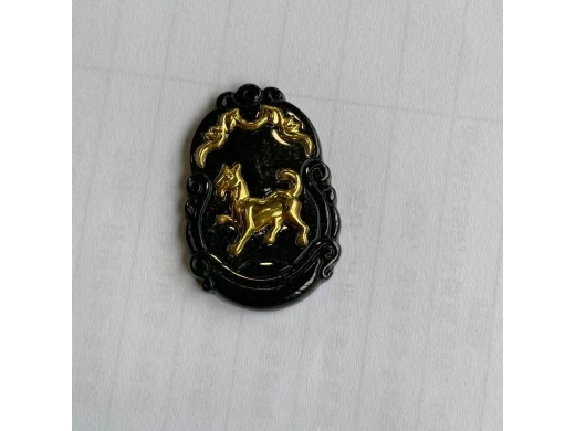 41墨翠千足金生肖狗牌
