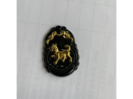 41墨翠千足金生肖狗牌