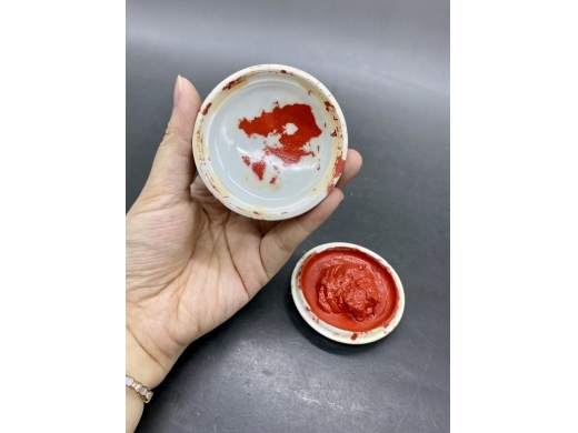 新粉彩山水印泥盒