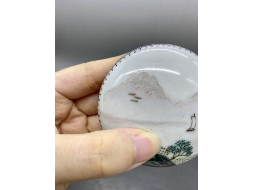新粉彩山水印泥盒