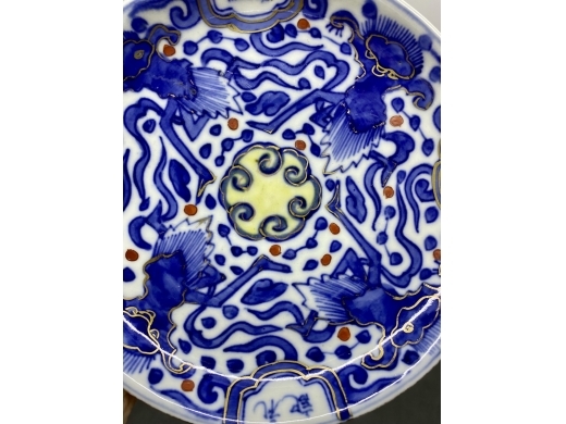 青花描金加彩魁星四书纹盘