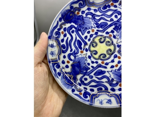 青花描金加彩魁星四书纹盘