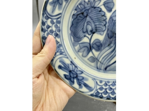 青花凤纹折沿盘