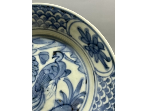青花凤纹折沿盘