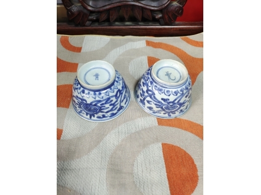 青花如意头碗一对