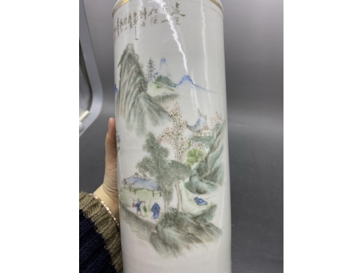 浅绛彩山水帽筒