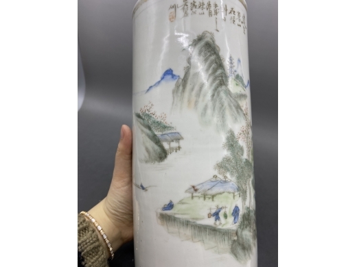 浅绛彩山水帽筒