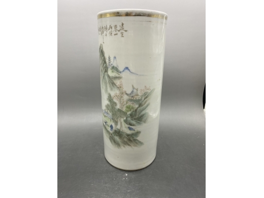 浅绛彩山水帽筒