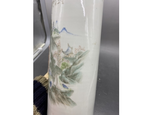 浅绛彩山水帽筒