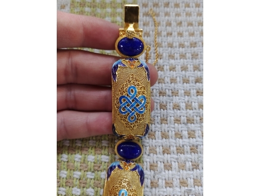 银鎏金烧蓝嵌青金石手链