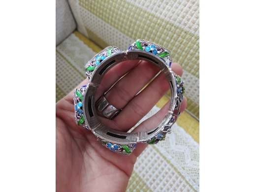 银烧蓝嵌翡翠手链