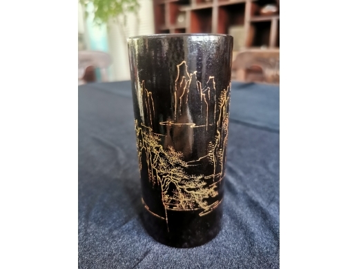 漆器山水描金笔筒