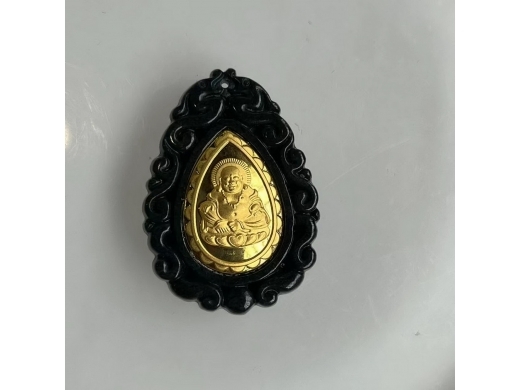 15墨翠金镶玉佛