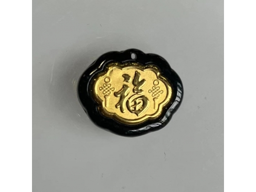 04墨翠金镶玉福牌