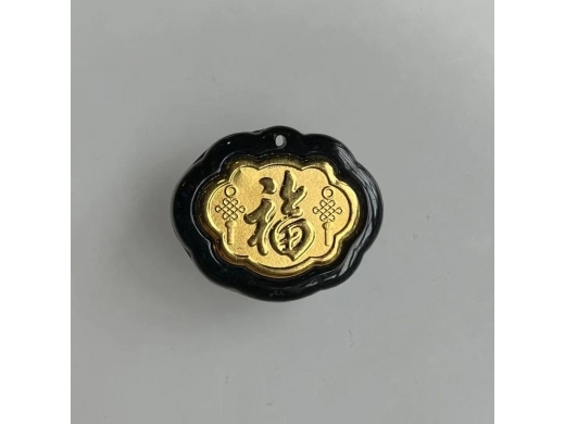 04墨翠金镶玉福牌