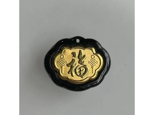 04墨翠金镶玉福牌