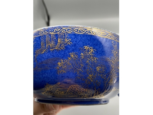洒蓝描金山水双蚰耳盖缸