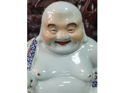 粉彩瓷弥勒像朱茂记造